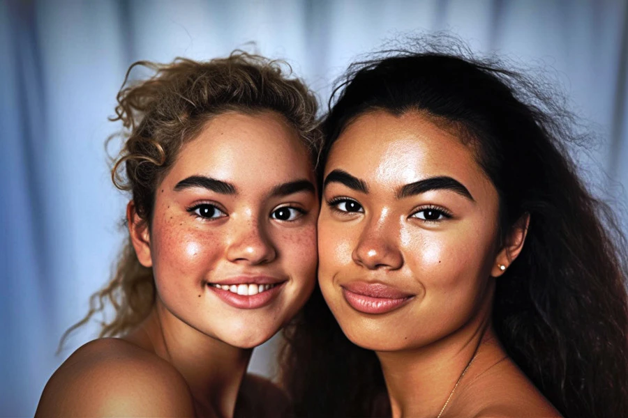 Feel confident about your skin featured image: a portrait of two young women with contrasting skin types showing confident facial expressions.