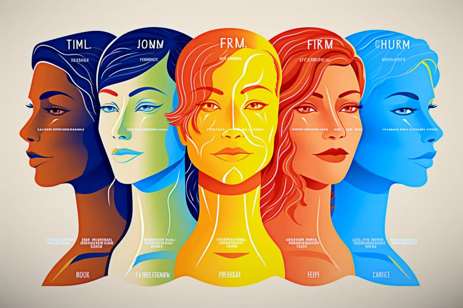 How to find your skin type featured image: infographic image featuring 5 faces, representing the 5 main skin types.
