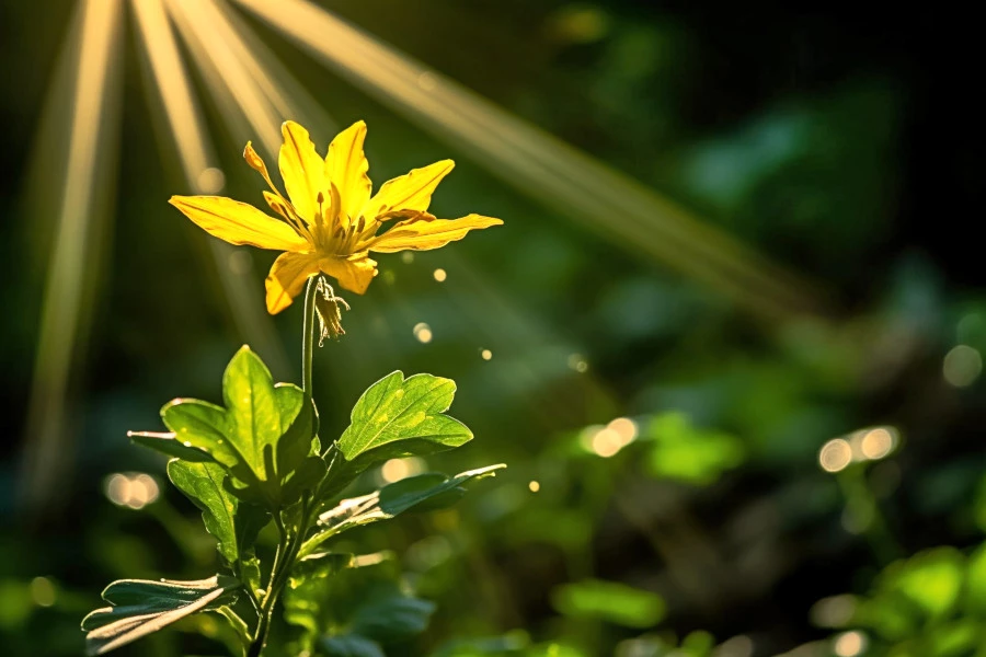Photosensitivity Image: A picture of a yellow flower in a ray of sunshine.