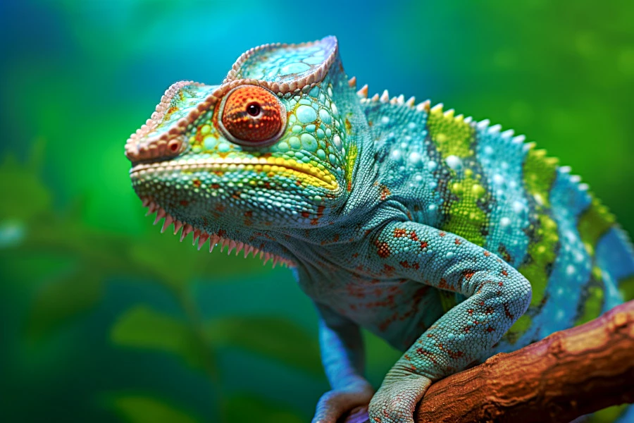 Combination Skin Characteristics Image: A colorful photograph of a chameleon.
