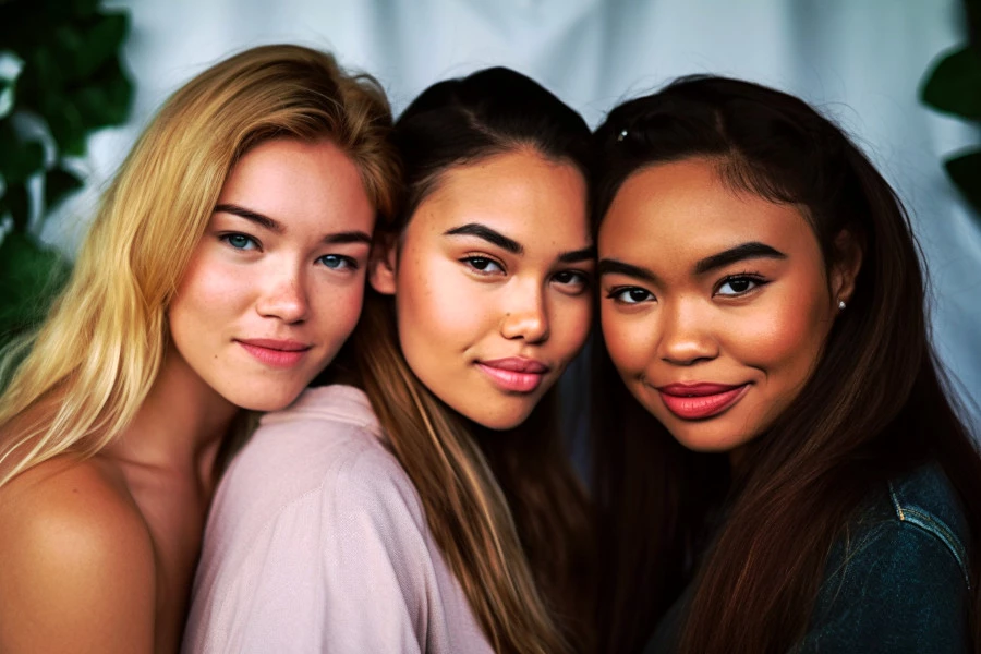 Skincare Routine Conclusion Image: A portrait photograph of four women with different skin types.