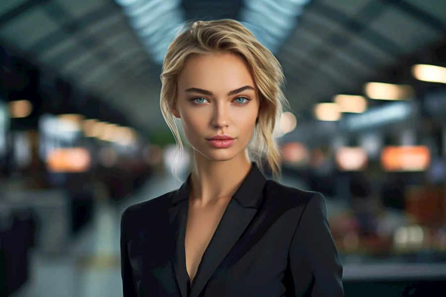 Blotting Sheets for Oily Skin Image: A portrait photograph of a woman posing as a secret agent.