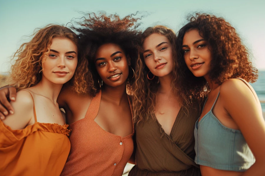 Skin Color Spectrum Image: A portrait photograph of 4 women with diverse skin colors.