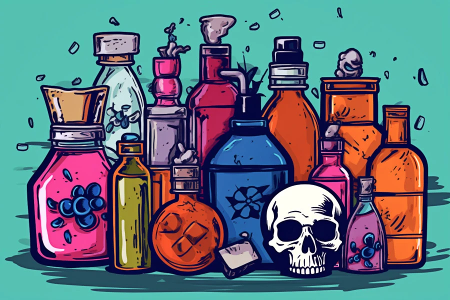 Toxic Ingredients to Avoid in Skincare Image: An infographic illustration of harmful ingredients in cosmetics.
